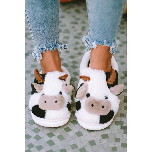 Azura Exchange  Cartoon Animal Cow Plush Slippers - Picture 2 of 8